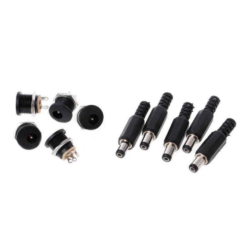 B03F 5 Pcs 5.5mm x 2.1mm Male for DC Power Plug Connector+5 Pcs Screw Lock Female Pan