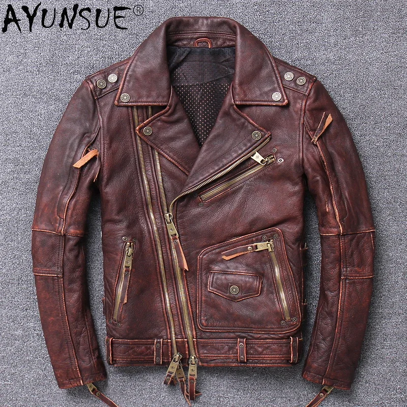 

AYUNSUE100% Genuine Leather Jacket Man Streetwear Natural Real Cow Leather Coat Men Clothes 2022 Motorcycle Jackets Hommes Veste