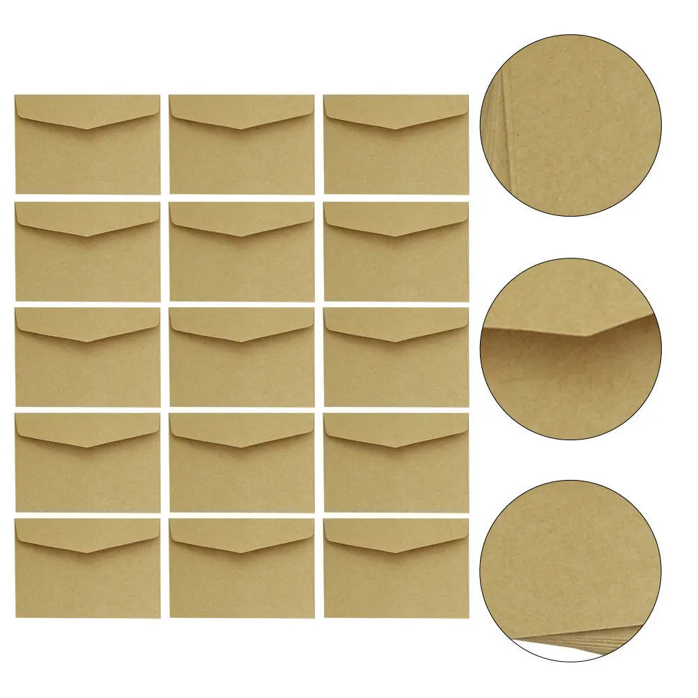 100Pcs Kraft Envelopes Retro Mini Envelopes Thick Tear Resistant for Document Storage Letter Cards Invitations Memo Notes