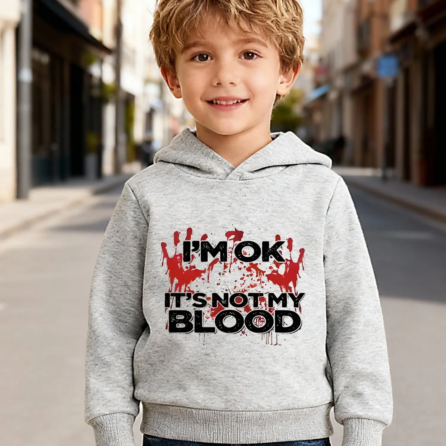 Boys' Halloween Fun Letter Print Fleece Hooded SweatshirtChildren's Autumn andWinter Warm SportsTopNew Children's Christmas Gift