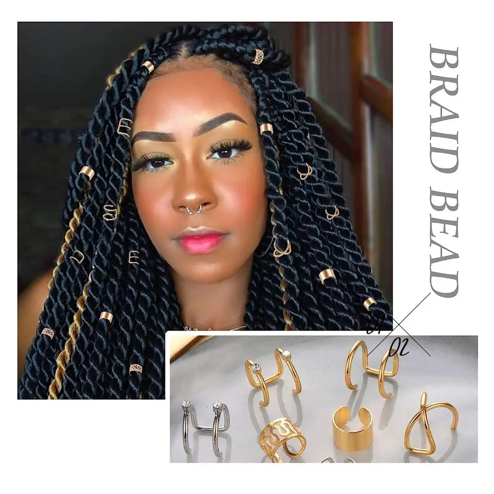 سبيكة الشعر مجوهرات جديلة اكسسوارات فضية اللون سبيكة جديلة كليب Dreadlock اكسسوارات إكسسوارات الشعر