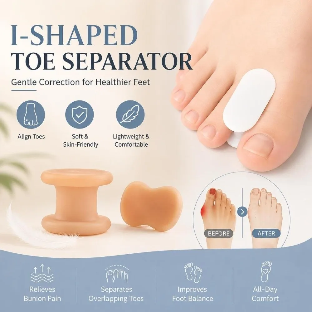 1 Pair Moisture Resistant Big Toe Separator I-Shaped Structure SEBS Toe Spacer Soft Flexible Skin Friendly