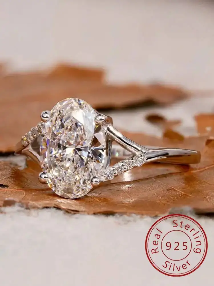 

925 Sterling Silver Fashion Sparkling Hollow Oval Zircon Ring For Women Engagement Wedding Luxury High Quality Fine Jewelry