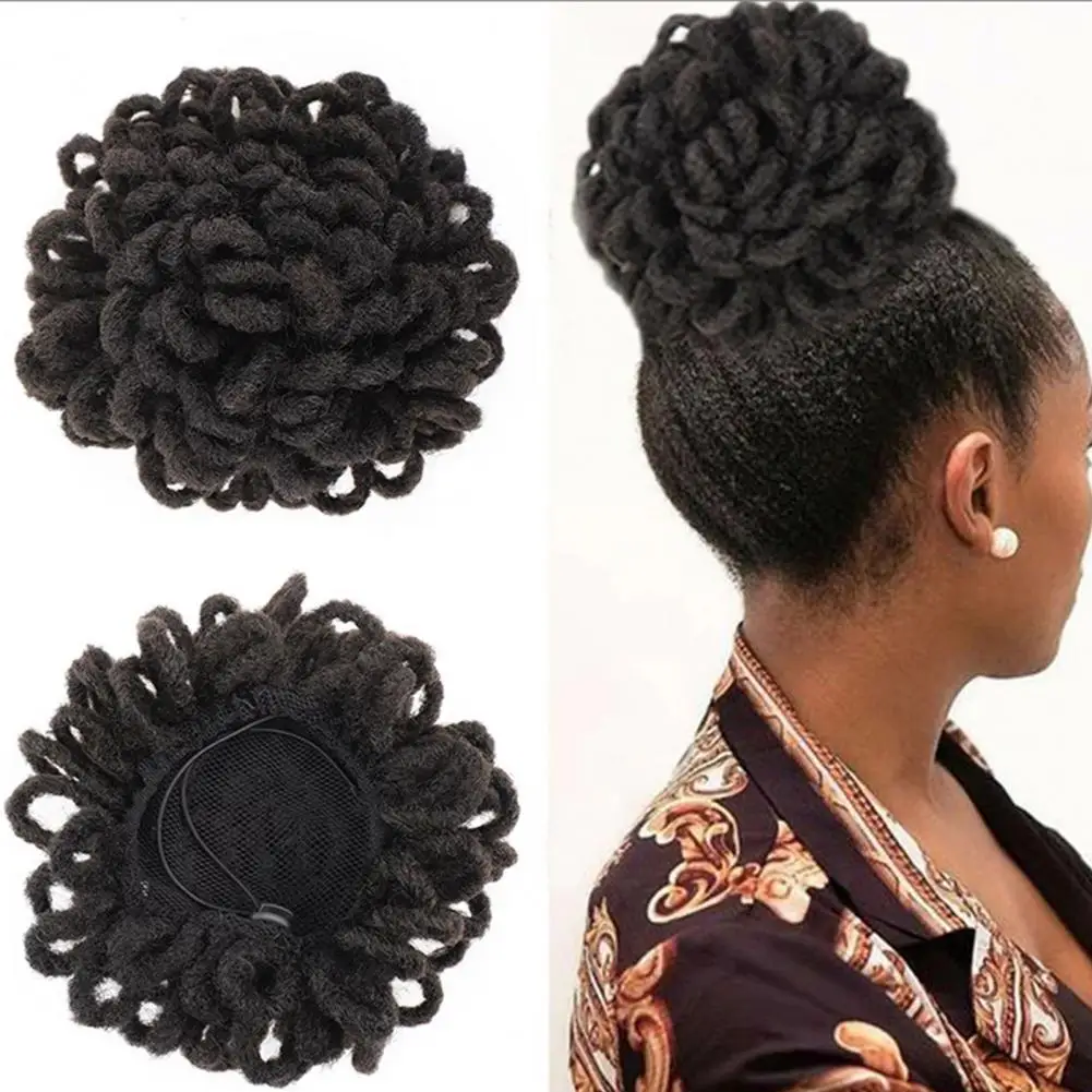 Synthetic DreadLock Afro Puff Hair Bun Chignon Drawstring Ponytail Faux Locs Clip Hair Pieces for Black Women