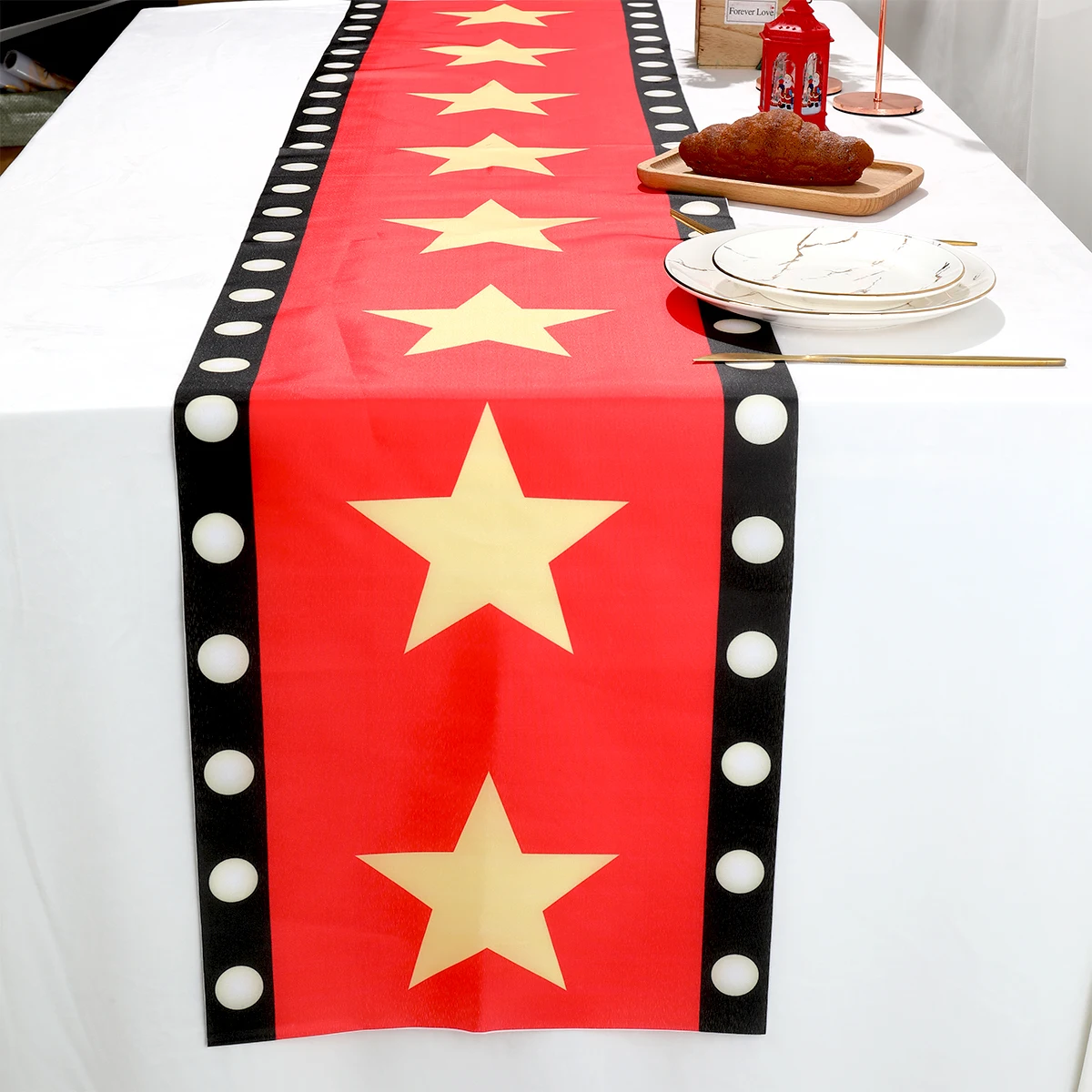 Black Red With Gold Star Movie Night Table Runner Movie Theme Design Movie Night Party Decoration for Movie Night Party Decor
