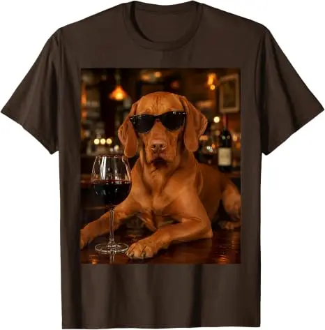 Vizsla trinkt Wein Sonnenbrille Lustiges Hunde-Meme T-Shirt Y2k Bar-Kunst Vizsla trinkt Wein Hund Grafik Ästhetische Kleidung Grafik – Detail 10