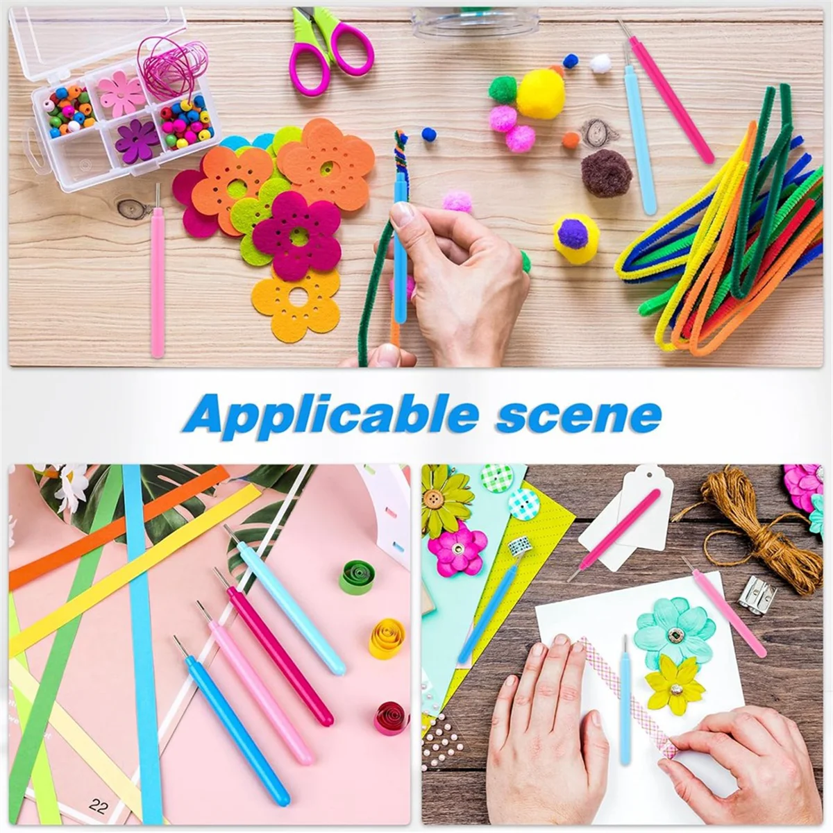 H-W 12 Pieces Paper Quilling Tools Slotted Kit Rolling Curling Quilling Needle Pen Paper Quilling Pen Volume Curling Pen