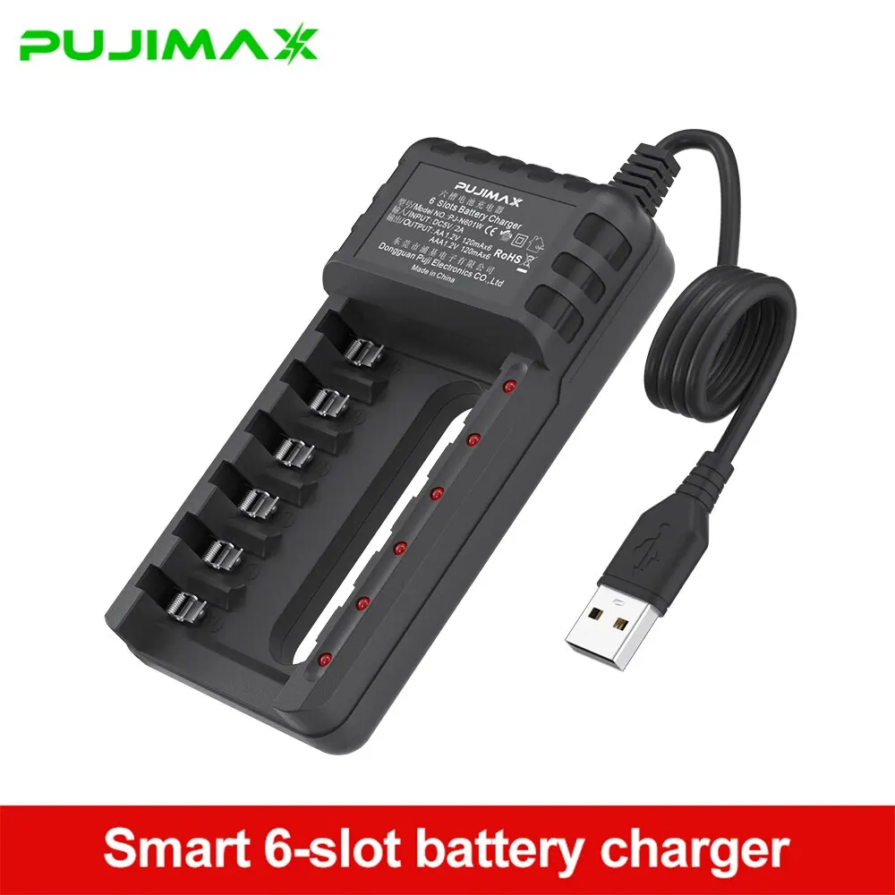 PUJIMAX 8 Slot USB Output Fast Charging Battery Charger Short Circuit Protection Suitable For AA/AAA/Nimh Rechargeable Batteries