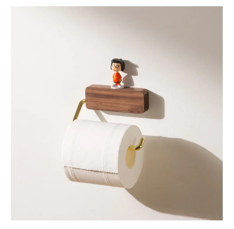 yesHeMu Luxury Walnut Wood Toilet Paper Holder,No-Drill Wall Mounted Toilet Roll Holder,Bathroom Storage Rack for Phone,Perfume