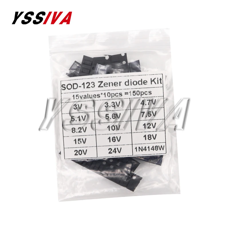 150pcs 0.5W SMD Zener Diode Kit SOD-123 1206 15Values Each 10pcs 3V - 24V 1N4148 DIY Sample Set