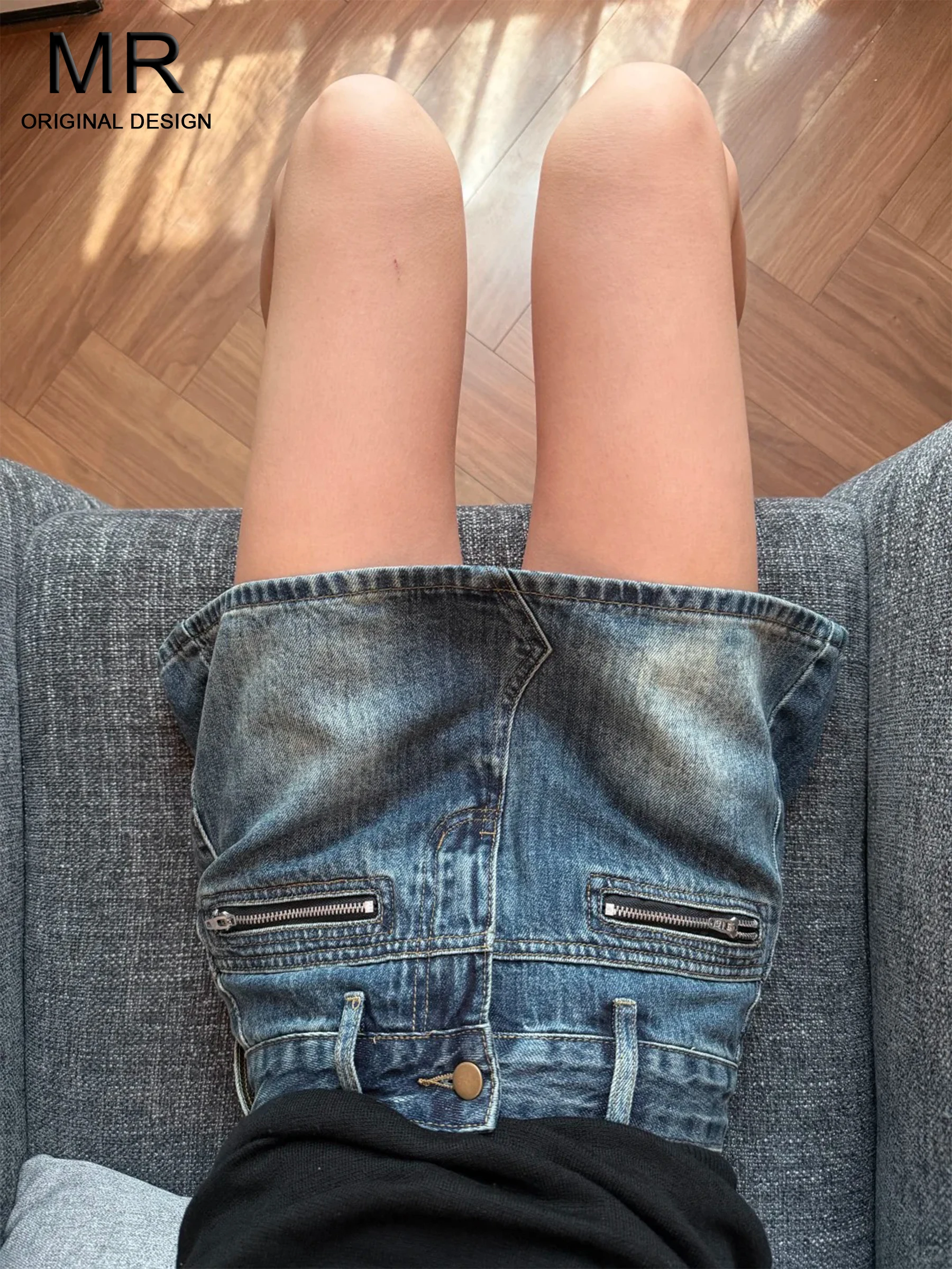 

Blue High Waist A-Line Skirt Women's Summer New Style Casual Cotton Polyester Blend Anti-Light Short Skirt