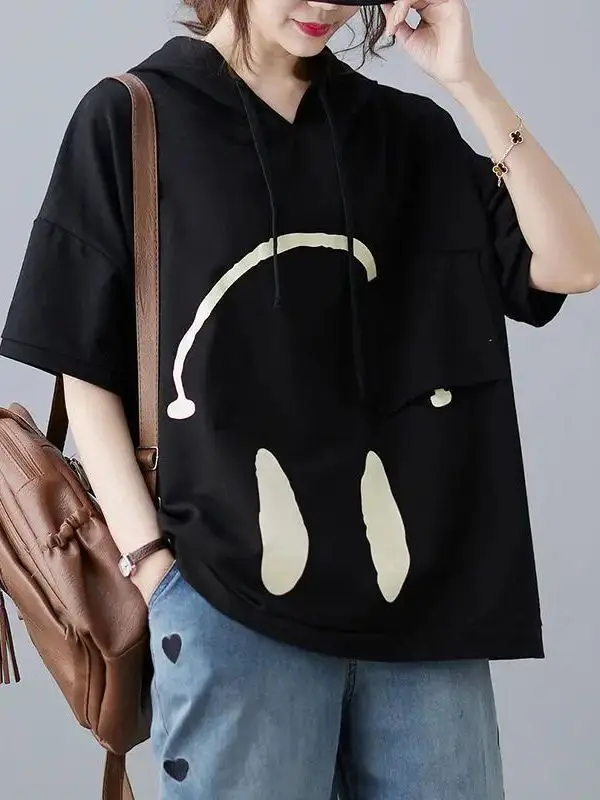 

2024 New Summer Faion Edition Fre And Age Reducing Loose Women's Cleanfit Sle Polyester Material ort Sve irt