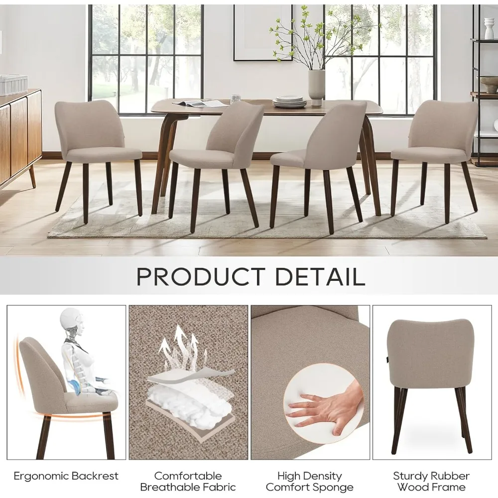 كراسي طعام منجدة من القماش الحديث - مجموعة من 4 قطع مع مقاعد مبطنة وأرجل خشبية للمطاعم أو غرفة الطعام المنزلية #4
