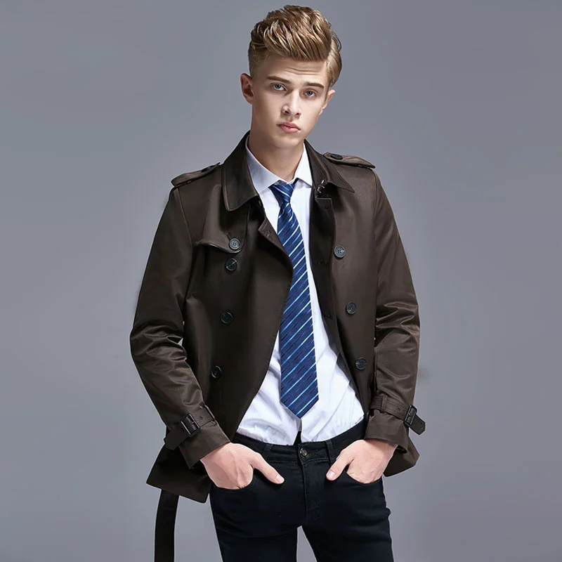 New Spring and Autumn Handsome Youth Double Breasted Short Windbreaker Jacket Men England Business Casual Coat Plus size 5XL 6XL