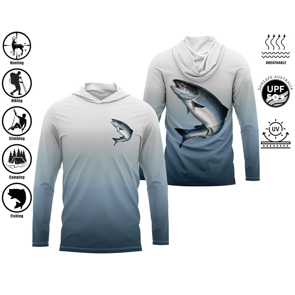 Fishing Shirt Men's Long Sleeve Performance Shirt 50+ Uv Protection Quick Dry Tops Outdoor Motion Printing Fishing Hoodie