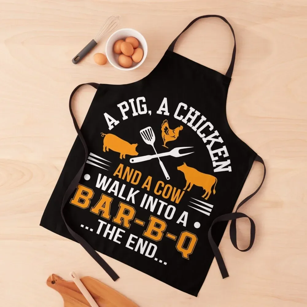 

BBQ Lover Pig Chicken Cow Walk Into Bar B Q The End Apron Salon Hairdresser Apron