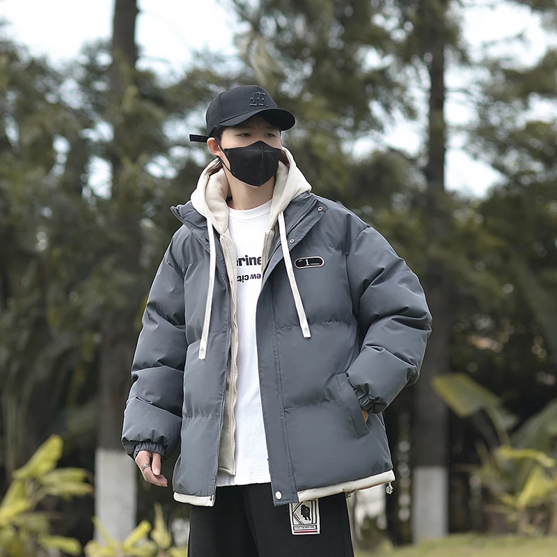Manteau en coton pour adolescents, marque tendance, polyvalent, double couche, à capuche, épais, pour l'hiver, style coréen, décontracté
