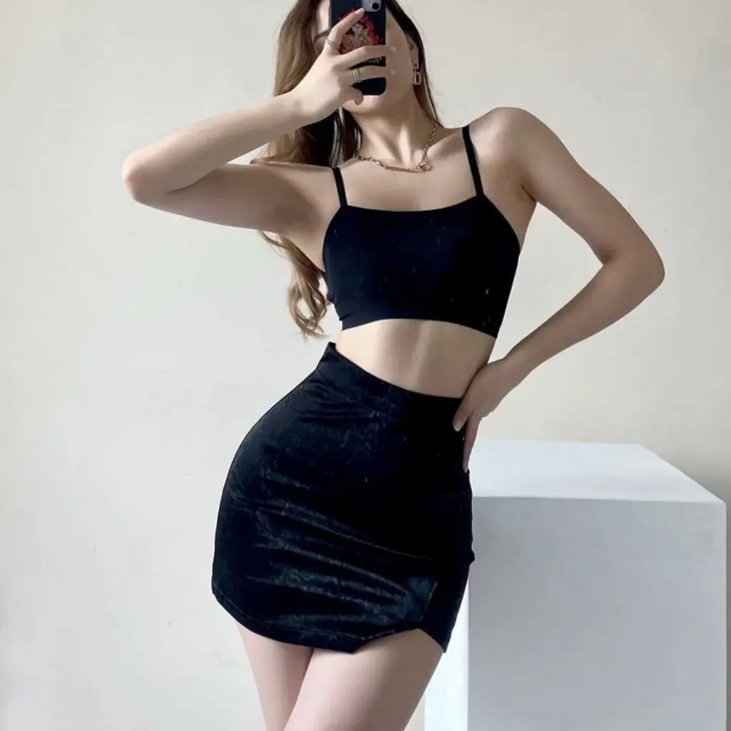

YPFF High Waist Casual Culottes Retro Summer Skirt Irregular Hem Sericized Material Anti-glare European And American Style