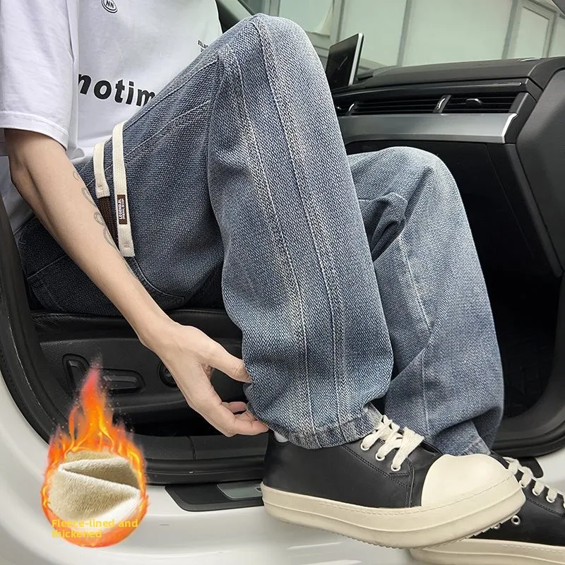 

Trendy Thiened Fce Lined Men's Jeans mid Waist Straight Leg Loose Fit Spring Autumn New Sle Chinese Manufacturer
