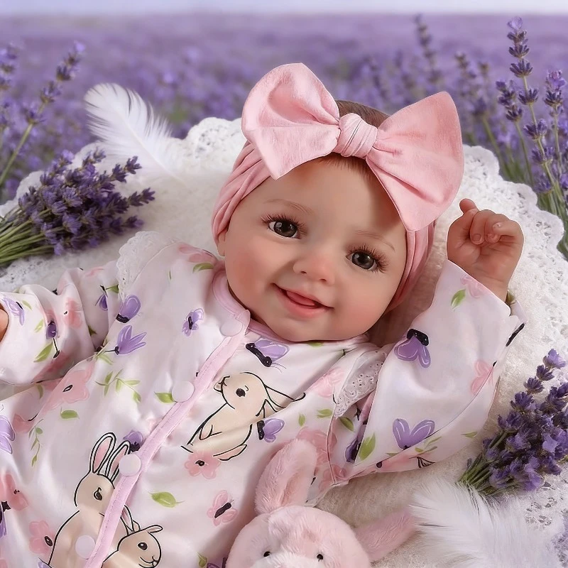 45 cm große Reborn-Mädchenpuppe, lächelnder weicher Baumwollkörper mit blauen Augen, Kinderspielzeug, Geschenke