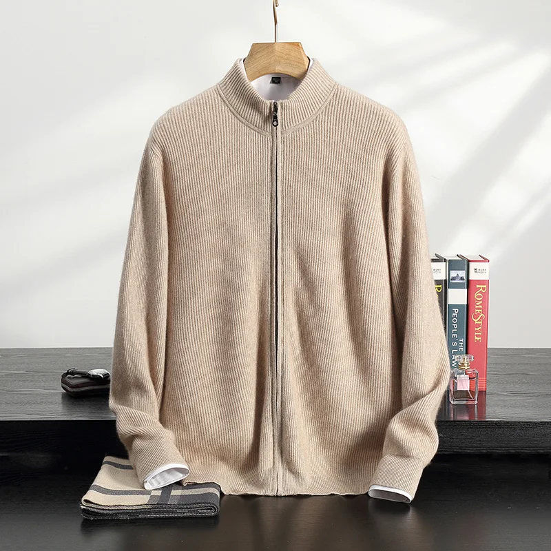 Men's Cashmere Wool Zipper Cardigan Autumn Winter Plus-Size Coat Sweater Youth Thicken Warm Shirt Knit Jackets Tops N3004035