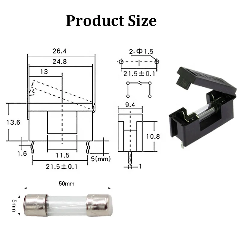 Good quality Black Plastic PCB Mount 5 x 20mm BLX-A Glass Tube Fuse Holder