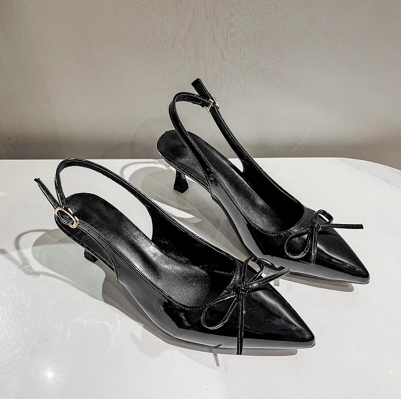 Designer Summer Brand Pointed Toe Sexy Mid Heels Party Patent Sandals Women Gladiator Sandals Pumps Slingback Dress Slippers
