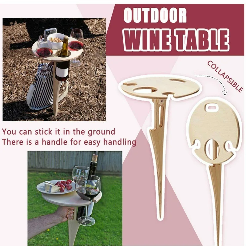 Outdoor Wine Table Portable Picnic Table Wine Glass Rack Collapsible Table image 4