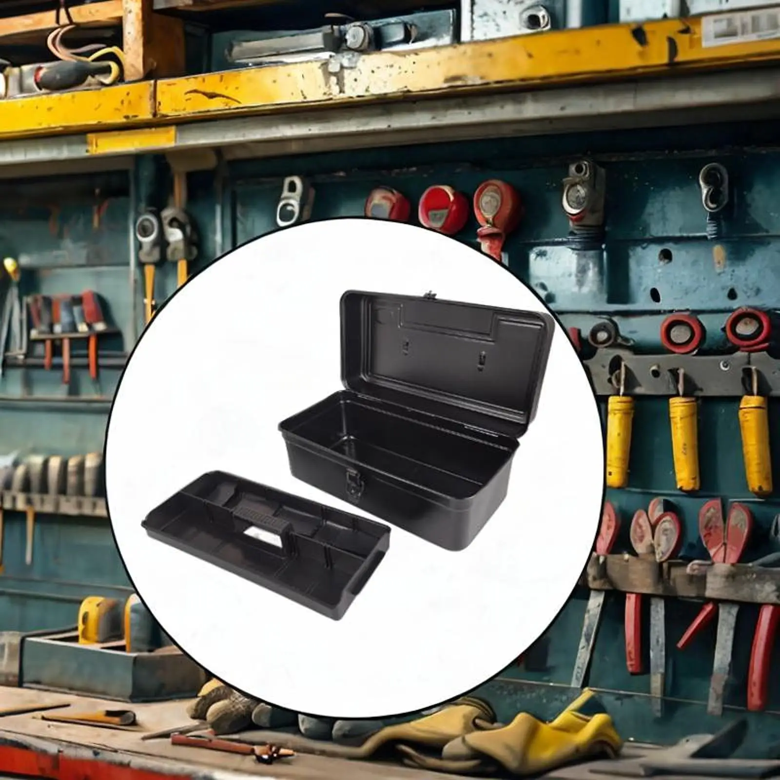 Double Layer Iron Toolbox Storage Case Portable Metal Tool Box Organizer for Garage and Construction Site