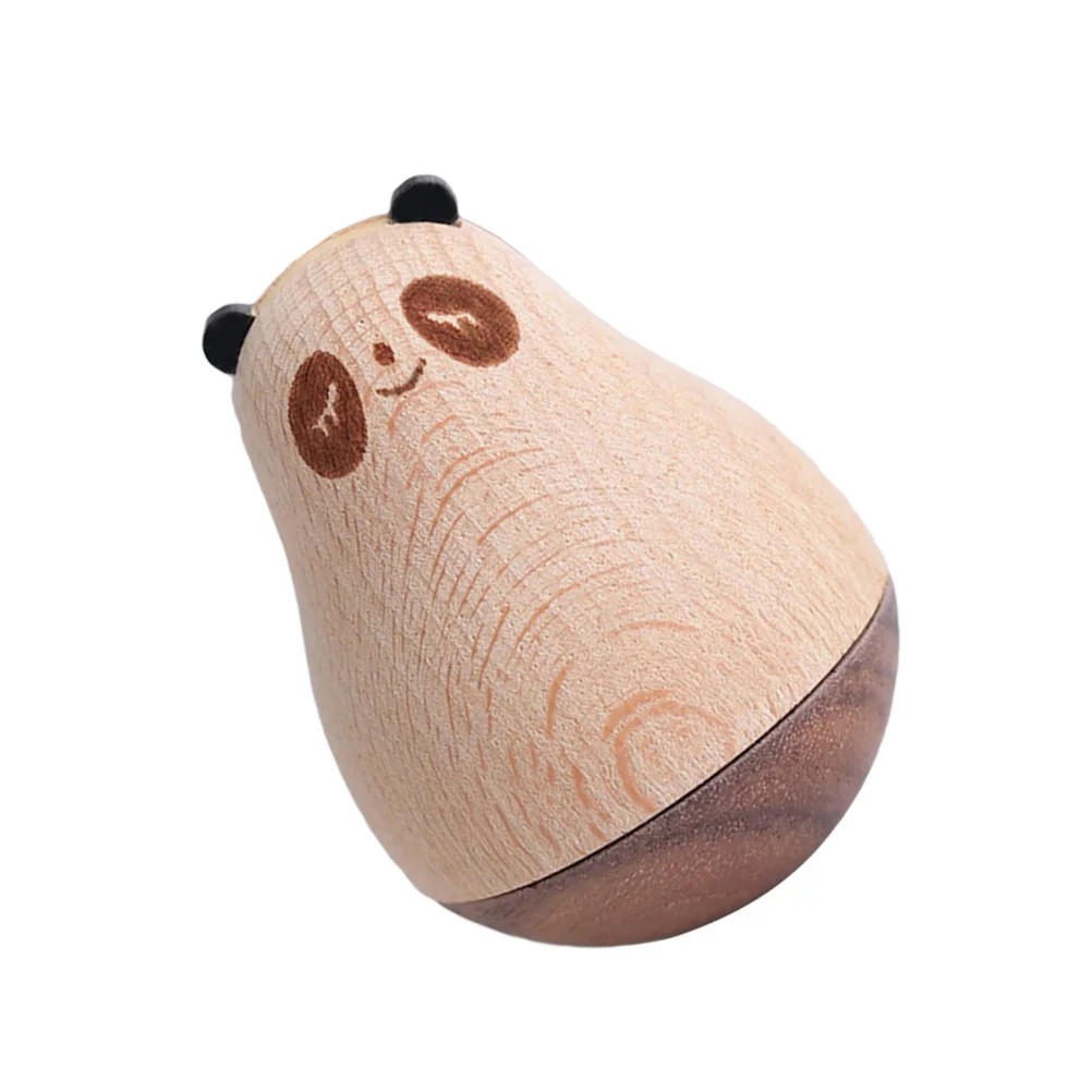 Adorable Wooden Tumbler Unique Shape Design Cartoon Animal Desktop Decoration Gift for Kids Bear Wooden Tumbler Toy