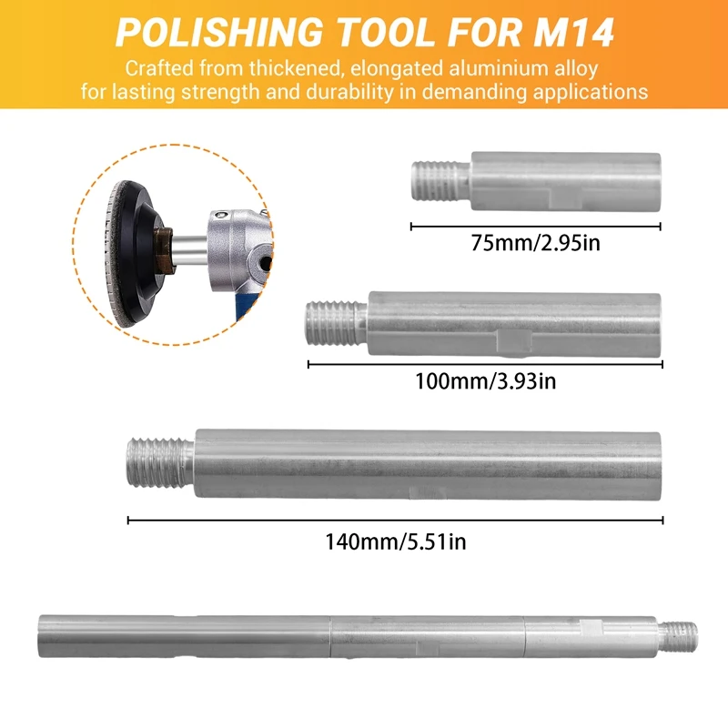 Herramienta de pulido de eje de varilla de extensión M14, 3 piezas, para amoladora de agua de rosca M14, juego de pulido de amoladora angular 125