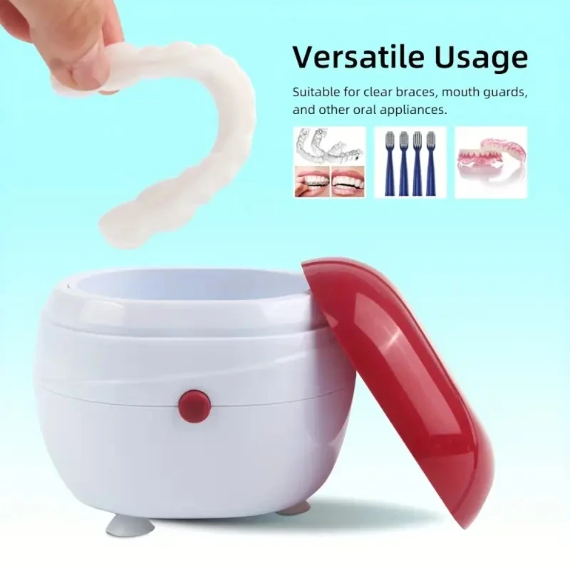 

Portable Ultrasonic Denture Cleaner for Retainers, Mouth Guards, Clear Braces | Compact, Efficient Battery-Powered Dental Cleani