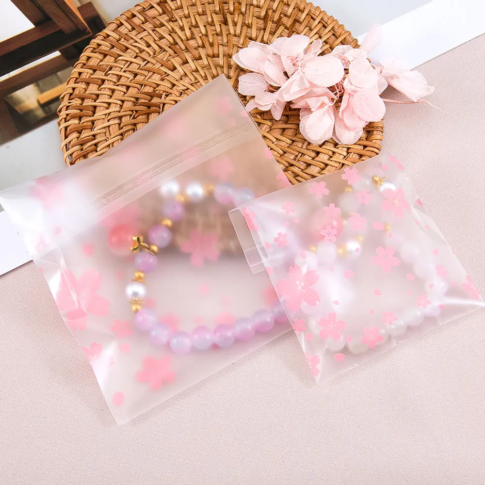 200pcs Plastic Packing Bags Flower Self-Adhesive Bags OPP Pouches for Jewelry Gifts Biscuits Candy Cookies Packaging