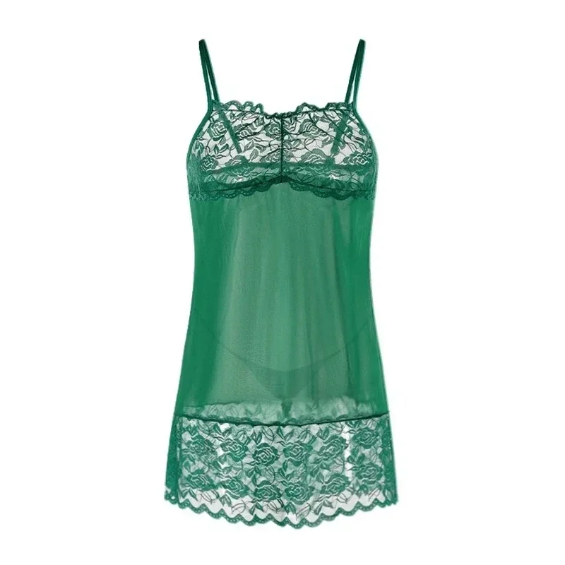 Robe à enfiler en dentelle transparente et string G, pyjama transparent, chemise de nuit décontractée, ensemble de lingerie sexy, vêtements de nuit, 7.0