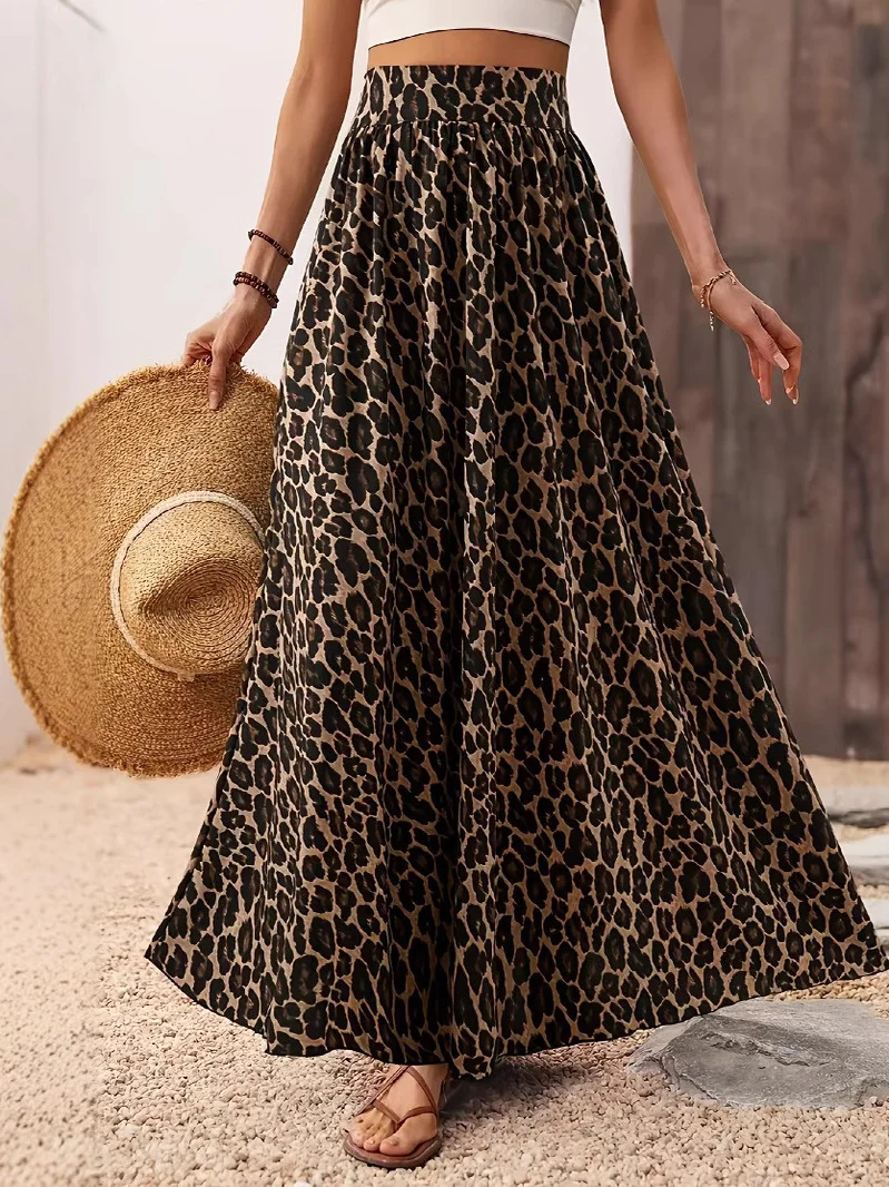 

Midlength Leopard Print Skirt for Women High Waist A-Line Polyester Long Skirt Casual Versatile Women's Faion Spring 2025