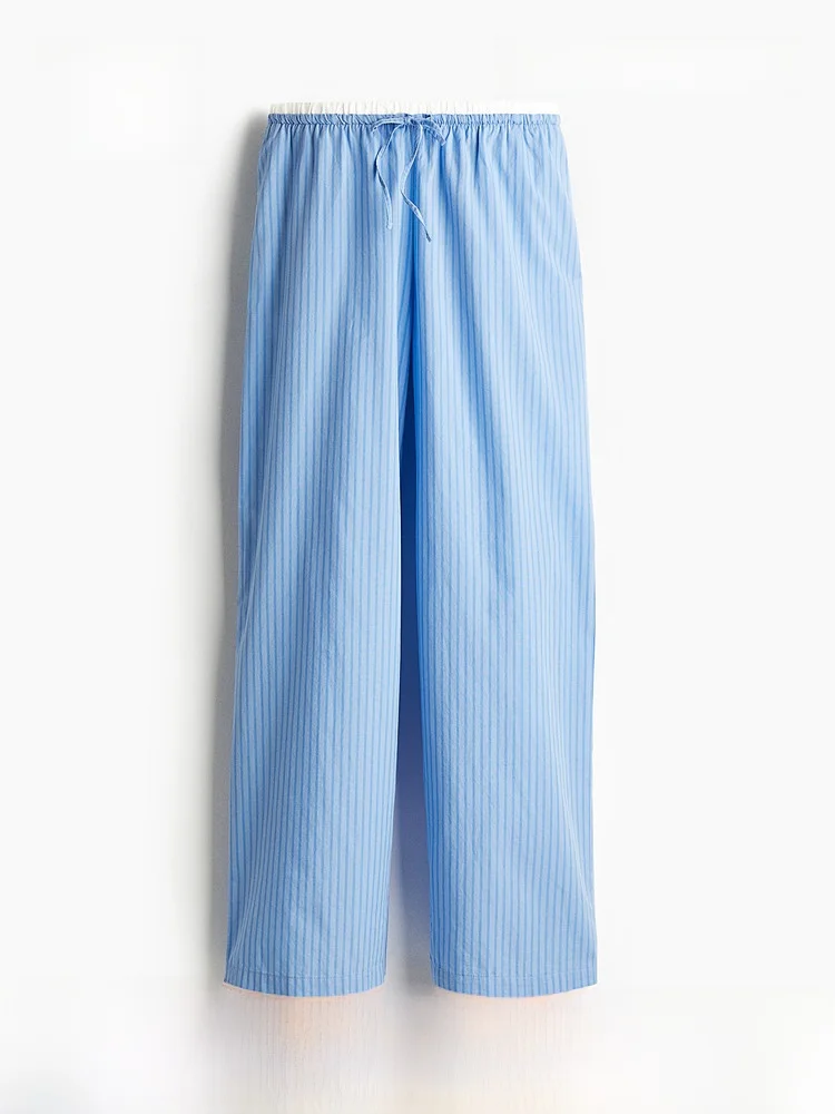 H&M Women's Summer Wide Leg Striped Home Pants Loose Fit Comfortable Silk Sleepwear Casual Leisure Long Trousers