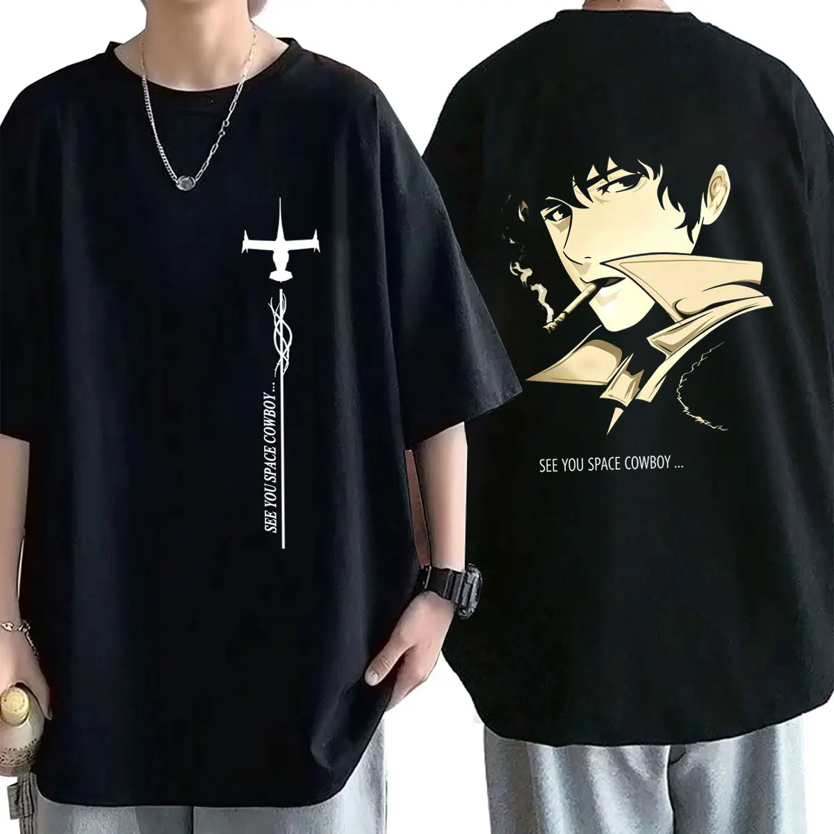 Anime Cowboy Bebop T Shirts Manga Spike Spiegel See You Space Cowboy Graphic T-shirt Men Women Fashion Vintage Oversized Tshirt