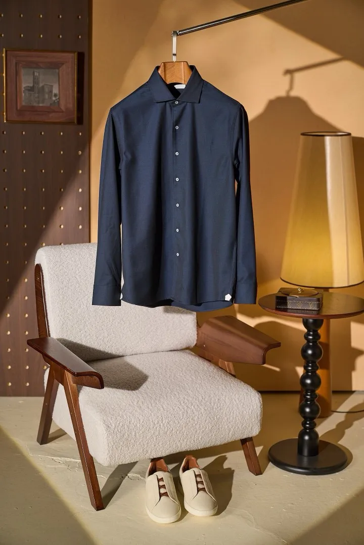 Men's Old Money Business Shirt Windsor Collar Wool Blend Cotton Blend Long Sleeve Soft Warm Multi Color Formal Shirt
