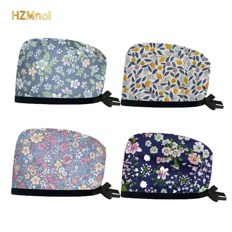 New Fashion Cotton Cartoon Print Hat Adjustable Working Caps Beauty Salon Nursing Cap Unisex Surgical Hat Wholesale Scrub Caps