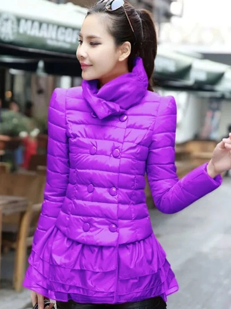 2023 Women\'s Winter Warm Stand Collar Parkas Female Slim Splicing Wooden Ear Edges Fashion Cotton Padded Jacket Coat