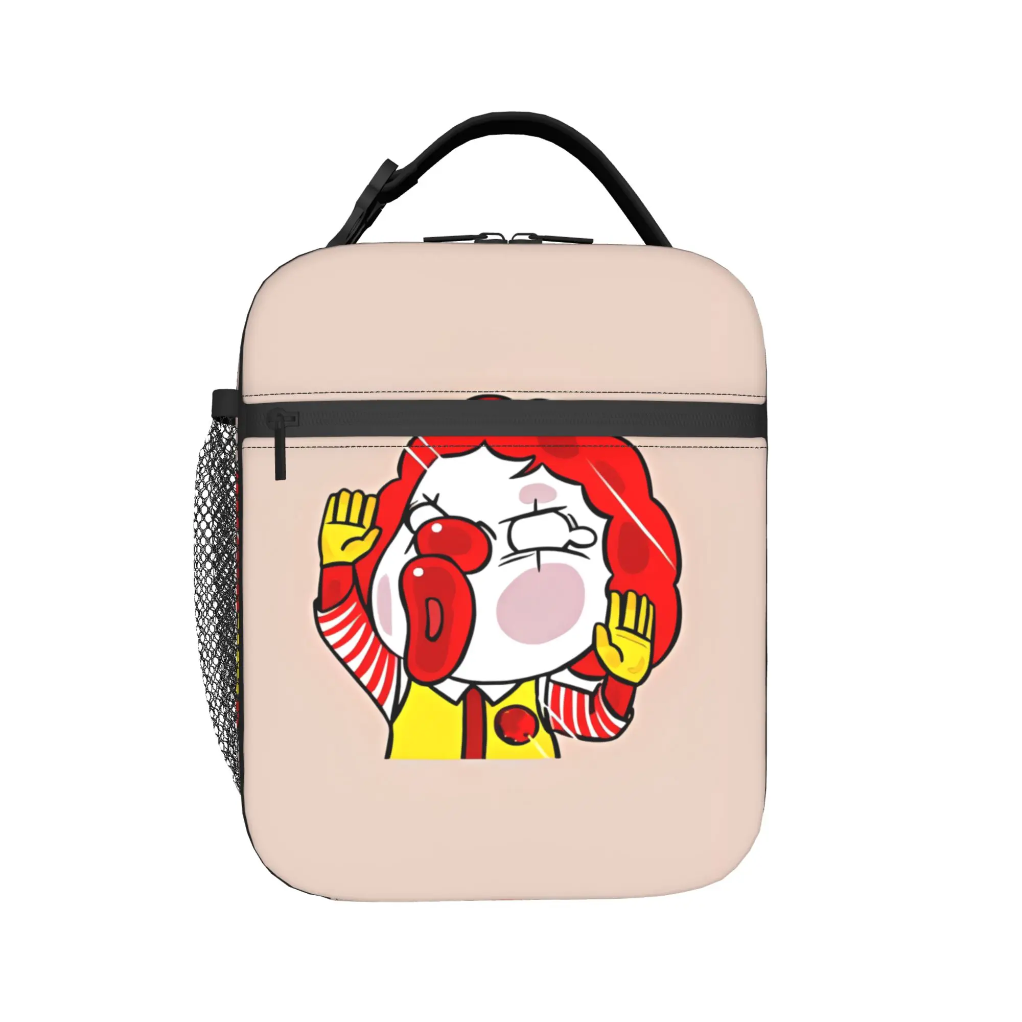 Cute Clown Character On Beige Background Lunch Bag  Aesthetic Lunch Box For Men  Travel Cooler Bag Oxford Thermal Tote Handbags