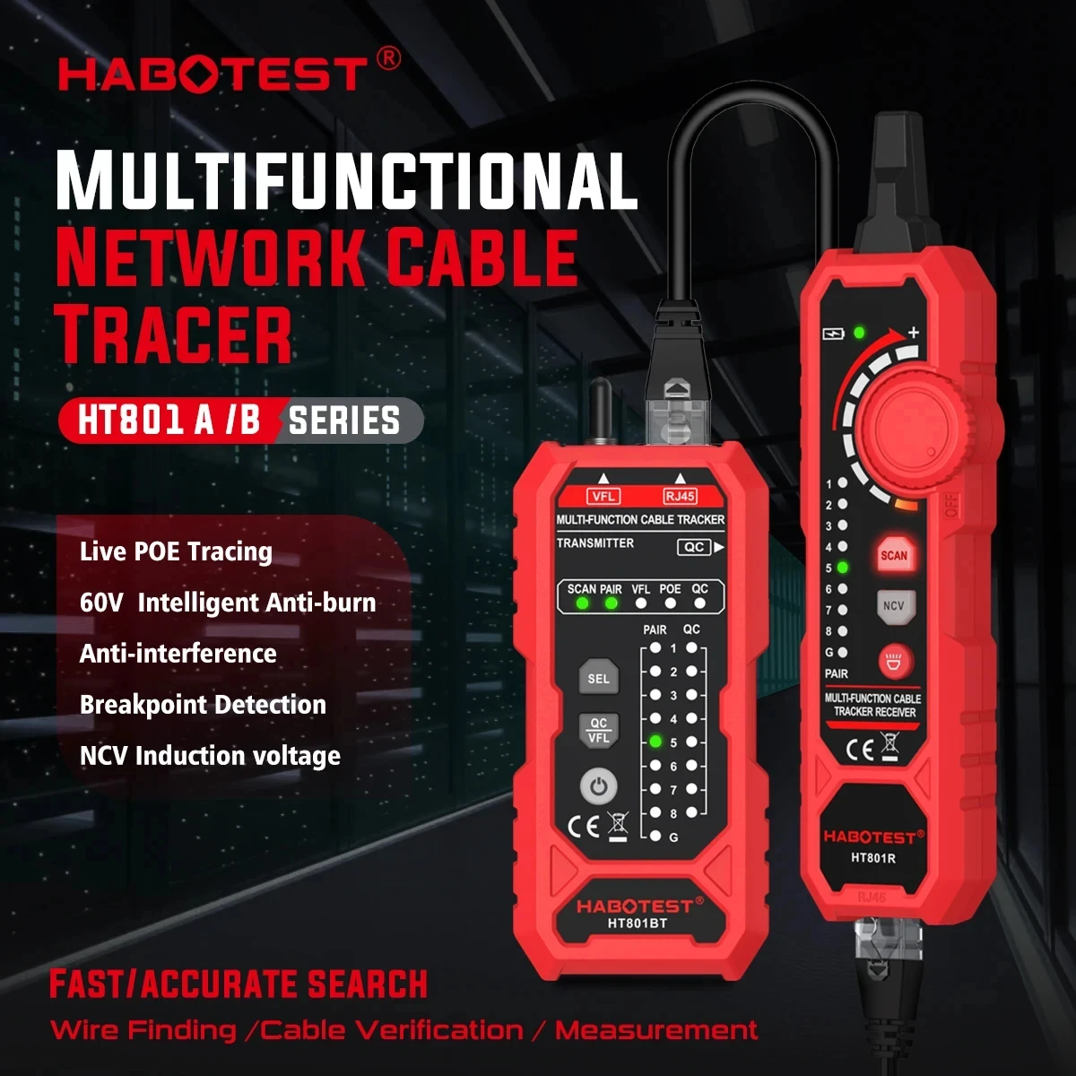 HT801A/B probador de Cable de red inteligente antiquemaduras 60V RJ45 RJ11 probador de Cable LAN buscador rastreador de cables