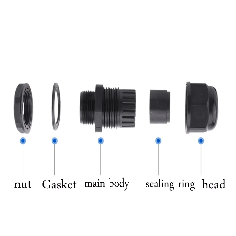 5PCS Waterproof Cable Glands Black White PA66 Nylon Sealing Glands M8 M10 M12 M16 M20 M25 M32M36 IP68 Cable Fixing Link