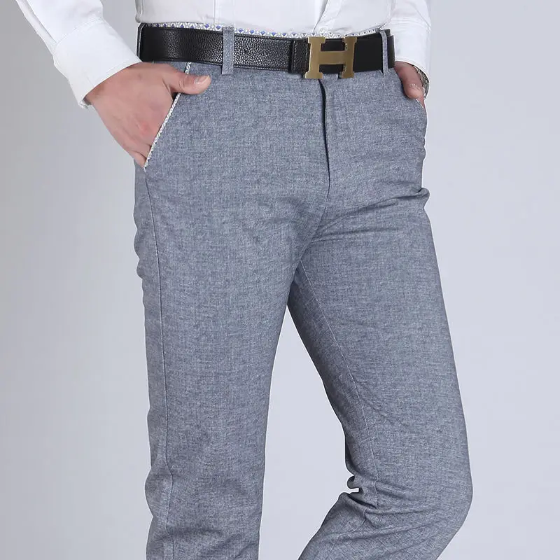 Men's High Elastic Business Casual Pants Versatile Knitted Men's Pants Black Slim Thin Trousers