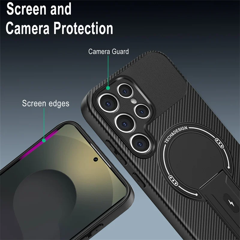 Coque de téléphone blindée à motif en fibre de carbone pour Samsung S26 Ultra S25+ Plus S25FE, support de chargement magnétique sans fil, étui arrière
