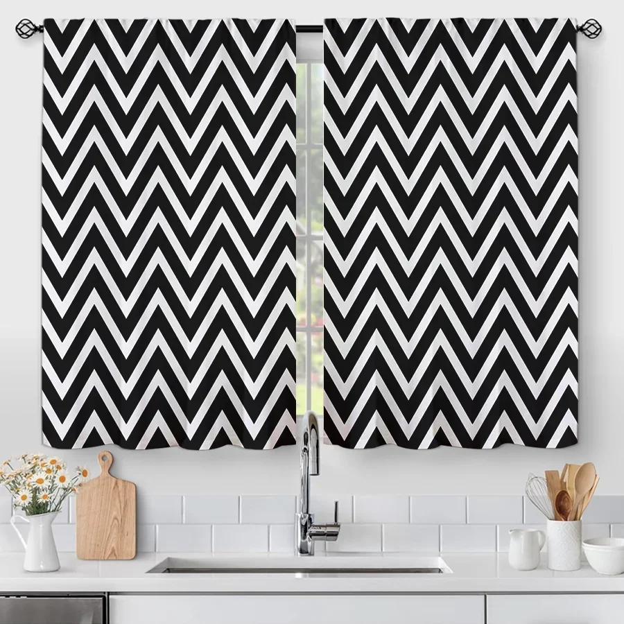 Modern Black and White Chevron Pattern Curtains for Living Room Home Decor Window Treatment