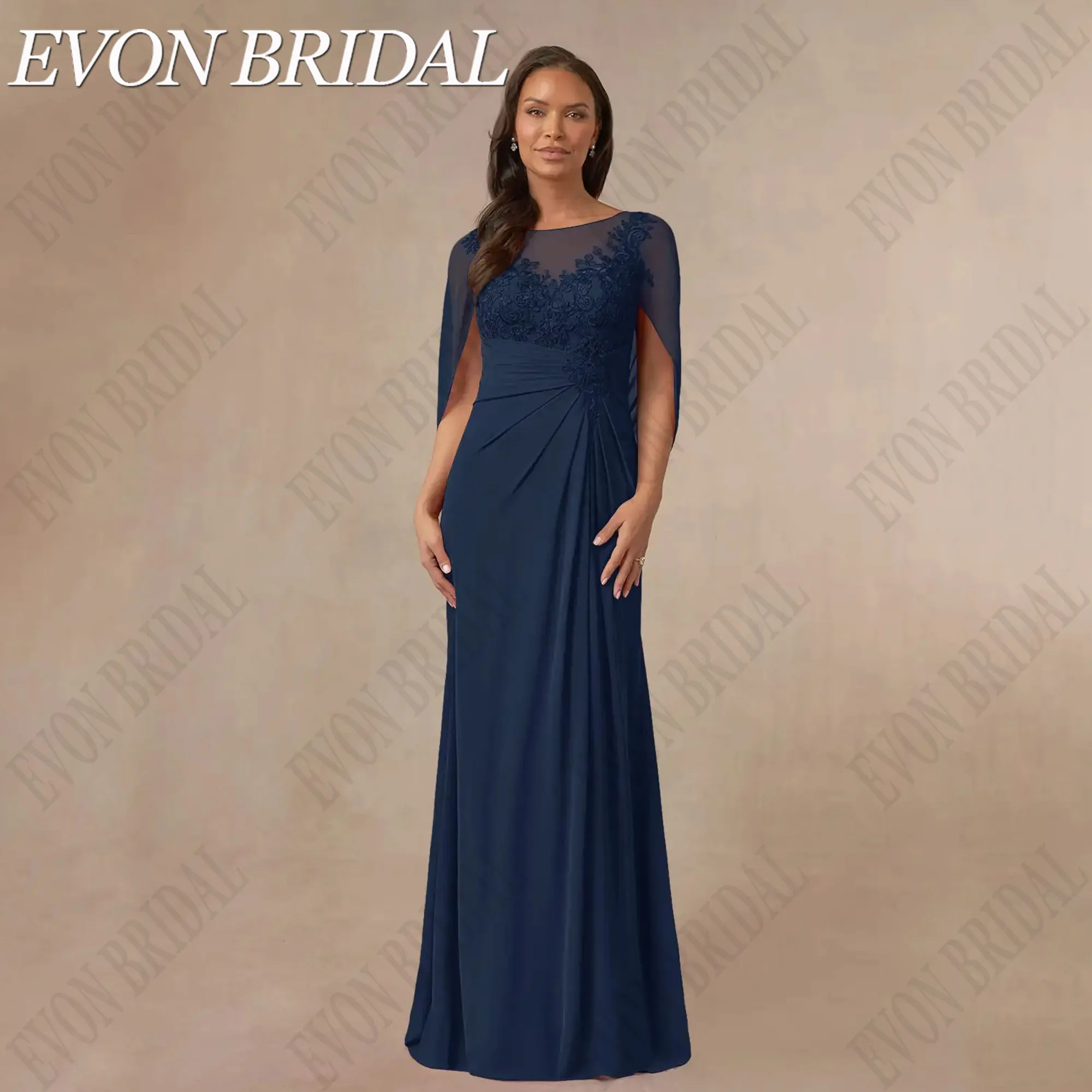 EVON BRIDAL Dark Navy Appliques Mother Of The Bridal Dresses For Wedding O-Neck A-Line Chiffon robes invitée mariage Customized