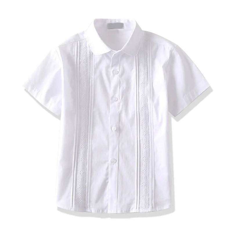 Fashion White Blouse Girl Cotton Summer Short Sleeve Shirts Teenage School Uniform Turn-down Collar Kids Clothes Girls 4 8 16Yrs