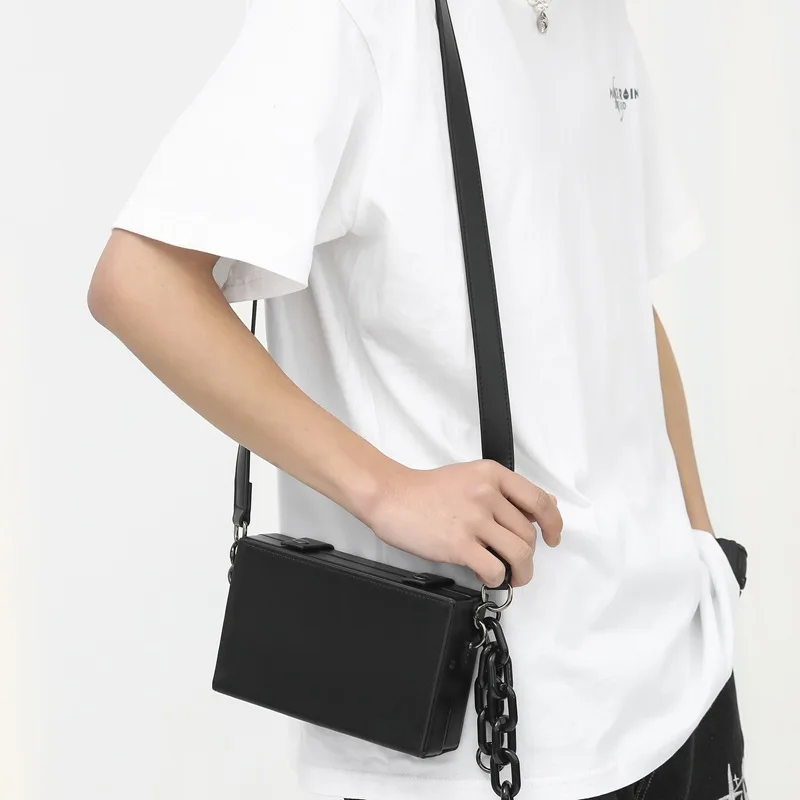 Man Small Box Shape Shoulder Crossbody Bags Pu Leather Designer   Handbag Purse 2022 New Fashion Woman Chain Mini Messenger Bag