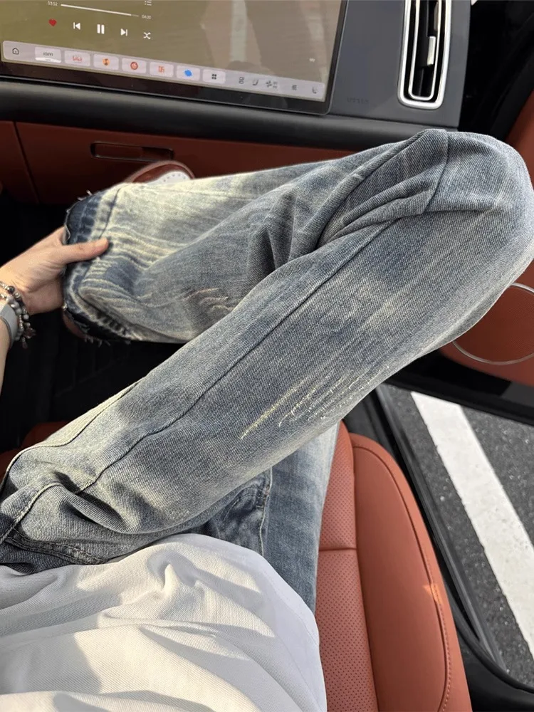 

American Sle Cleanfit Men's Jeans Claw Design Slimming Straight Leg Micro Flared Pants Youth Faion Wear Resistant